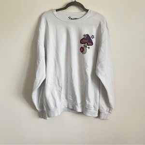 Bowery Supply Co Mushroom White Graphic Crewneck Sweatshirt Size Medium